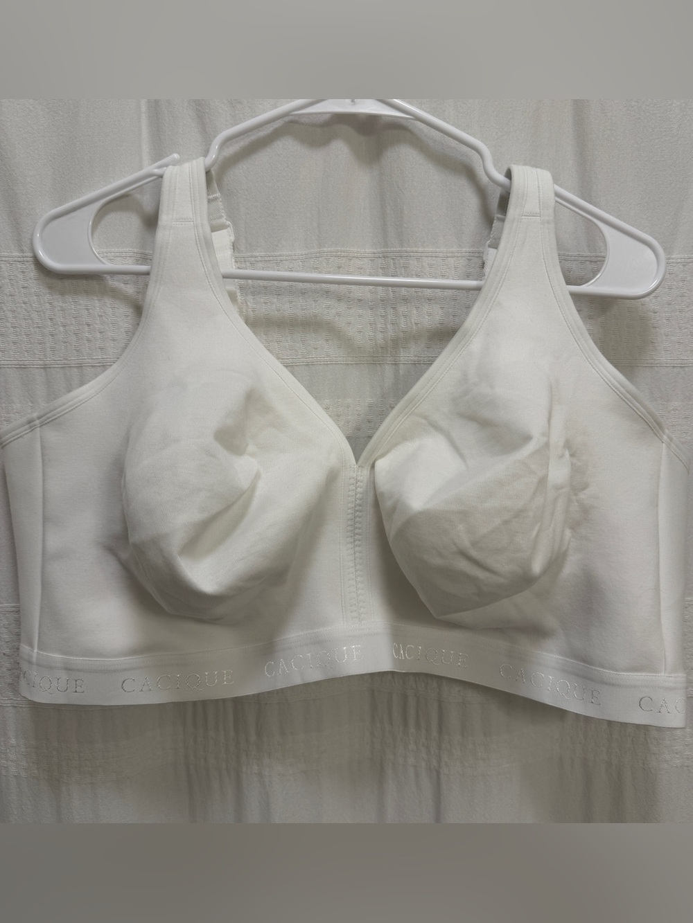 Cacique Unlined Full Coverage No-Wire Cotton Blend Bra White 48DDD Adjustable